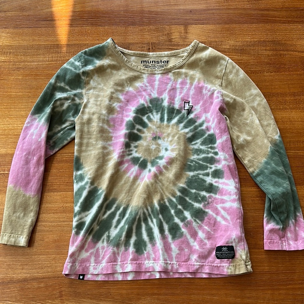 Munster Kids Tie-Dye Long Sleeve Shirt - Pink, Green, Tan